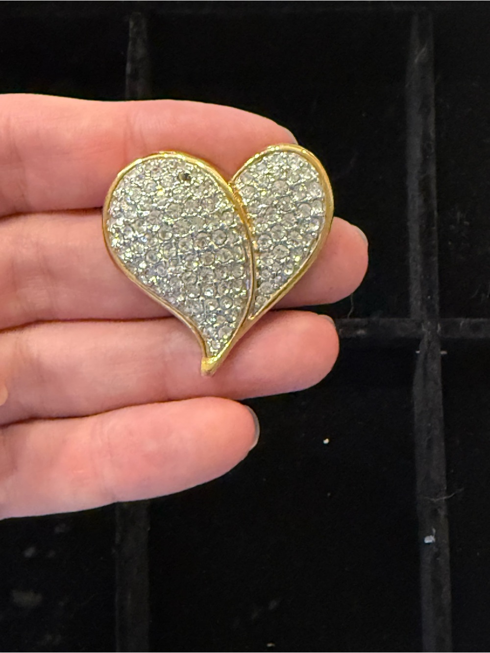 Swarovski Crystal Pavé Heart Brooch Pin | Gold-Tone Vintage Statement Jewelry